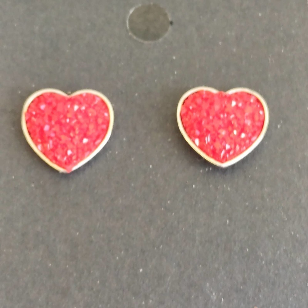5/$25Red Heart Shaped Druzy Earrings Silver Studs Hypoallergenic
